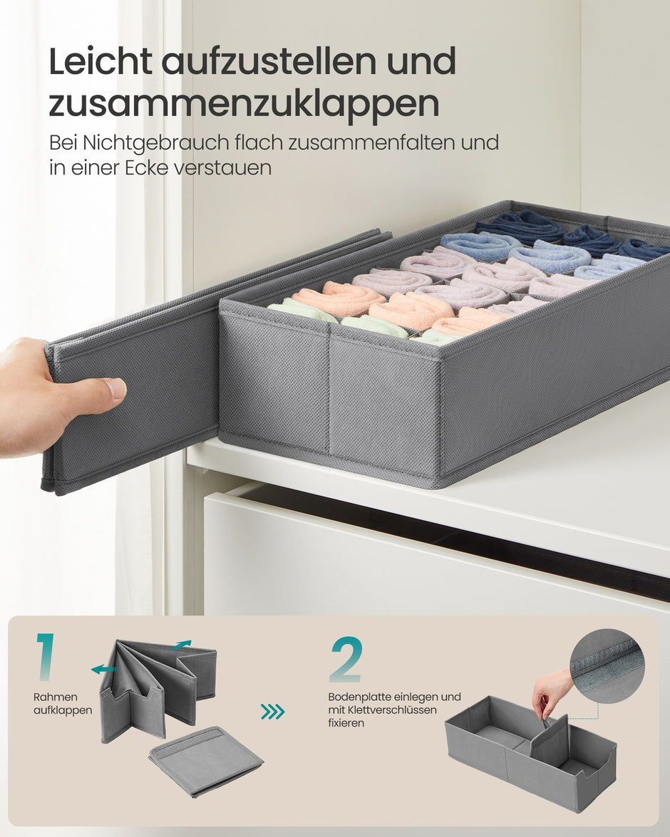 Lade-organizers – Set van 6 – Opvouwbaar – Zonder Vakjes – 50 x 22 – Duifgrijs