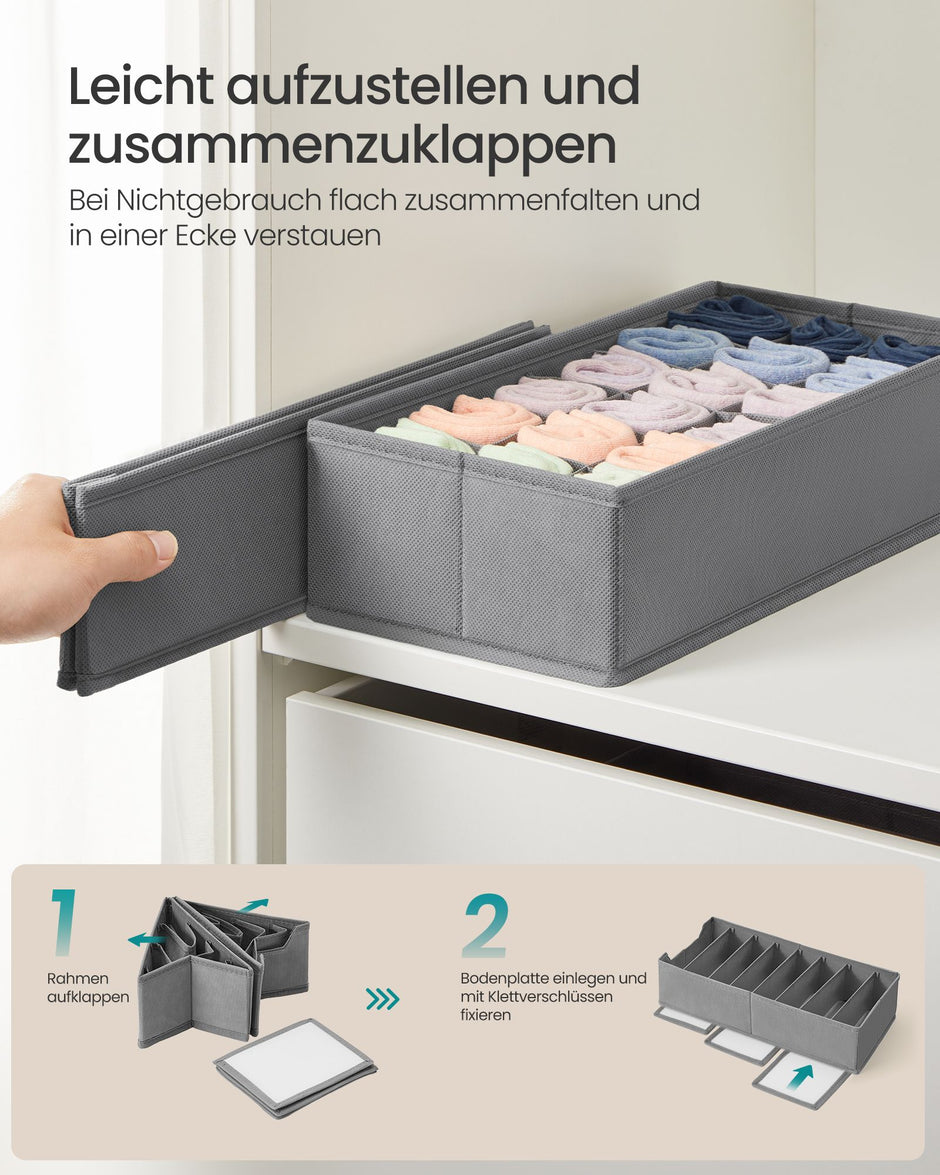 Lade-organizers – Set van 6 – Opvouwbaar – Met Vakjes – 40 x 17 – Duifgrijs