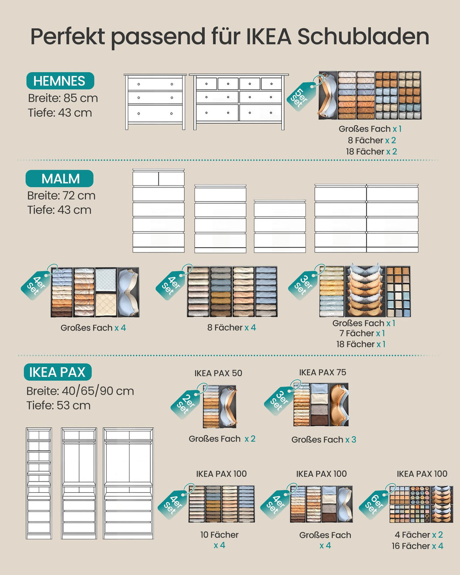 Lade-organizer - Opvouwbaar - Set van Meerdere Boxen - Duifgrijs - 19 x 50 x 10 cm
