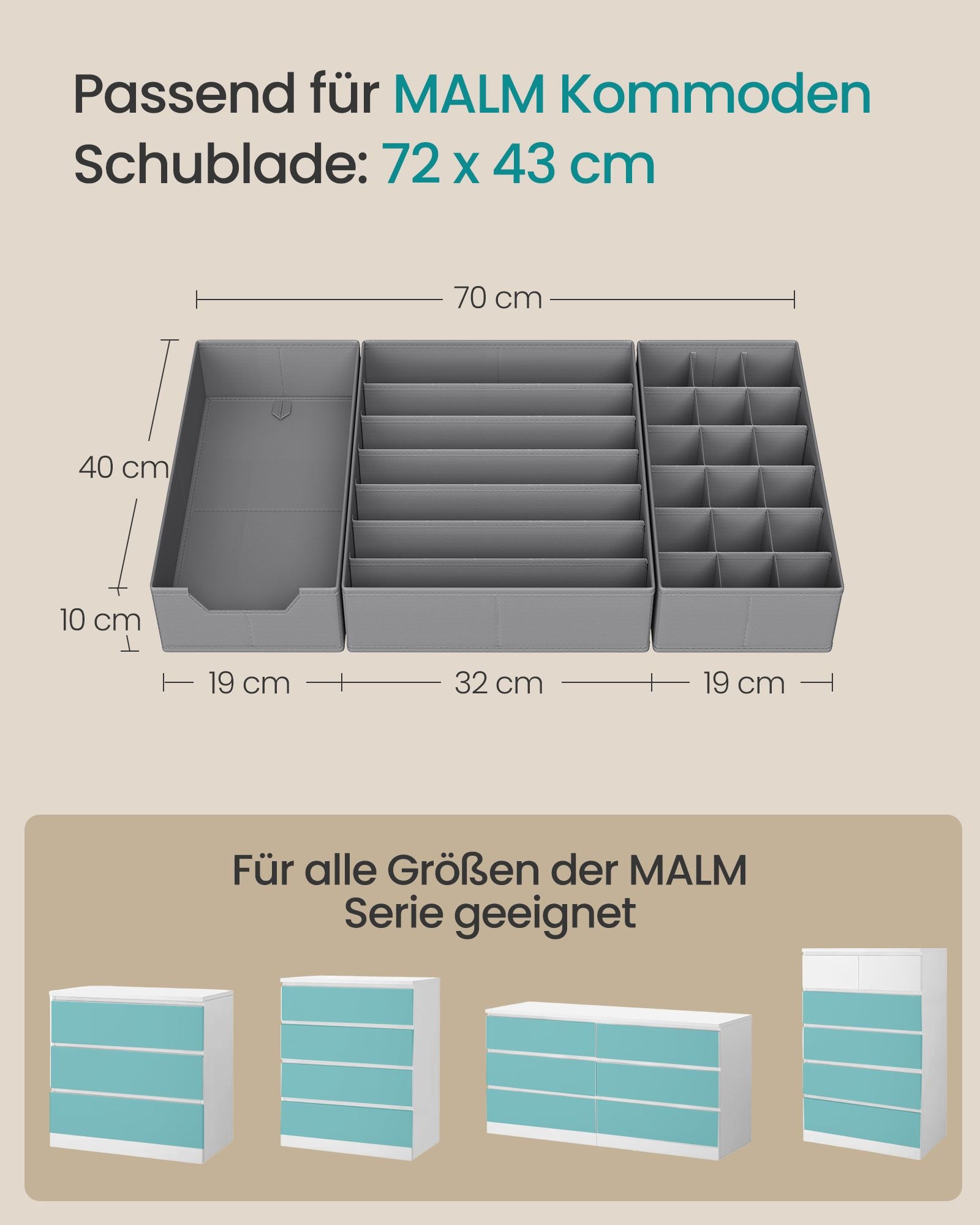 Lade-organizer - Opvouwbaar - Set van Meerdere Boxen - Duifgrijs - 19 x 40 x 10 cm