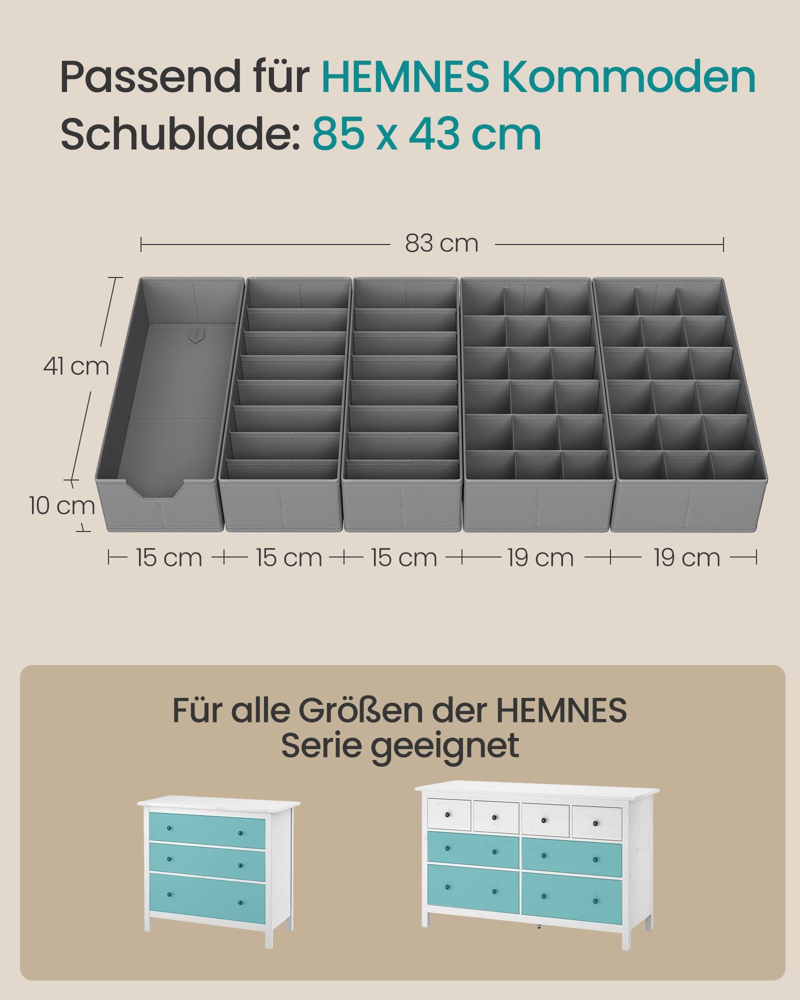 Lade-organizer - Opvouwbaar - Set van Meerdere Boxen - Duifgrijs - 19 x 41 x 10 cm