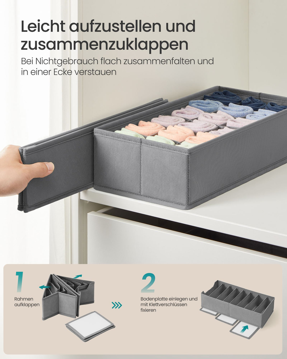 Lade-organizer - Opvouwbaar - Set van Meerdere Boxen - Duifgrijs - 19 x 41 x 10 cm