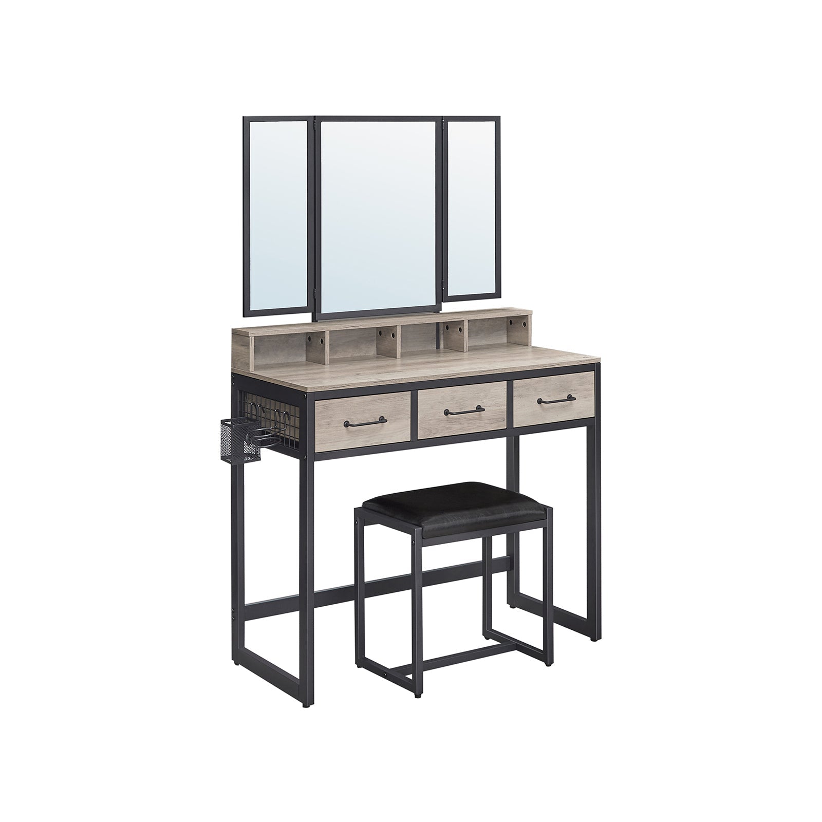 Make-up tafel - kaptafel - Cosmetische tafel - 3 lades - Met spiegel en kruk - Bruin zwart