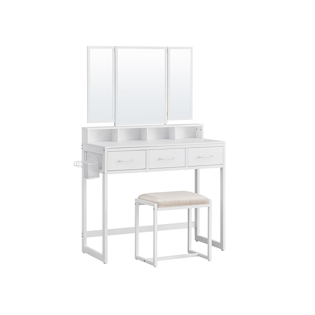 Make-up tafel - kaptafel - Cosmetische tafel - 3 lades - Met spiegel en kruk - Bruin zwart