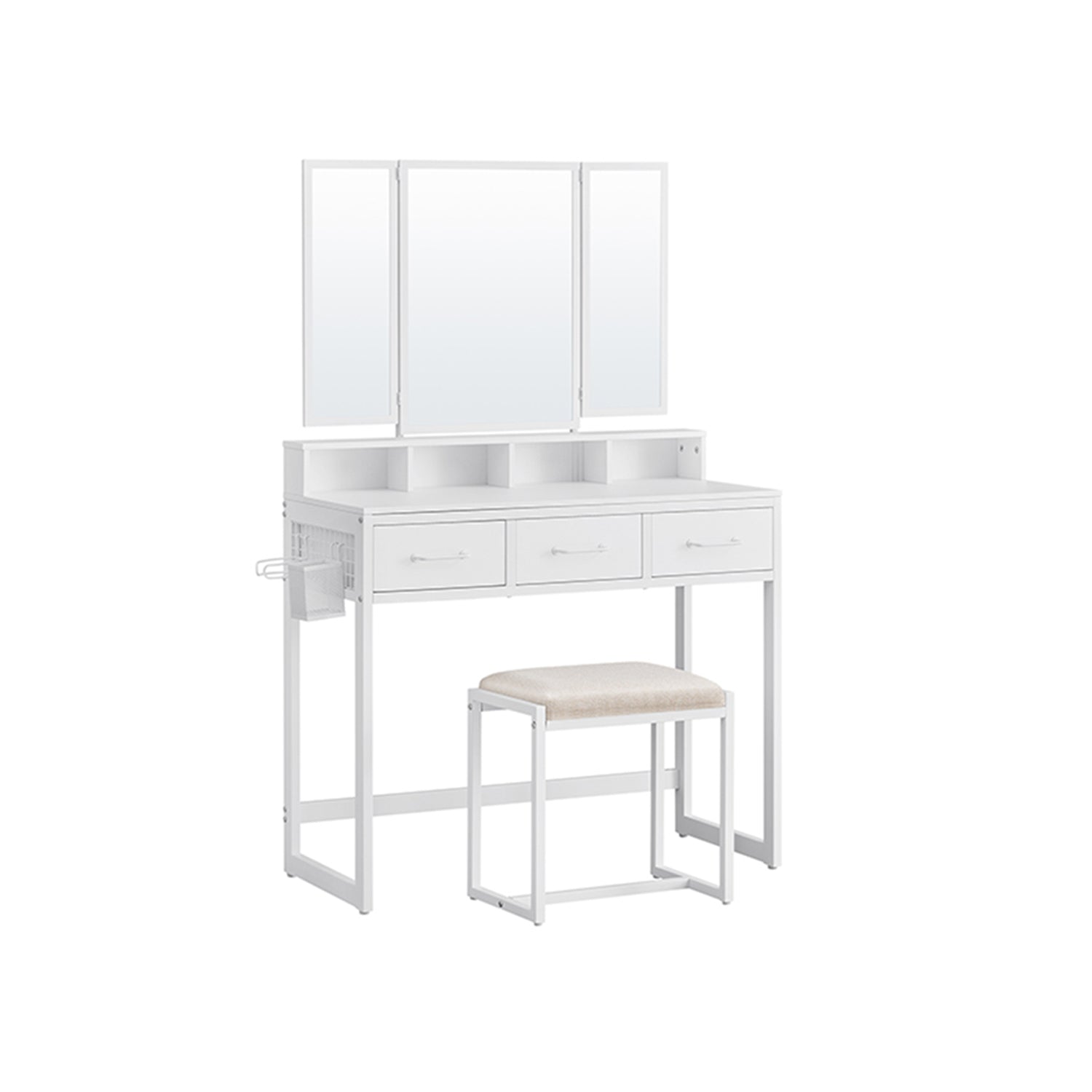 Make-up tafel - kaptafel - Cosmetische tafel - 3 lades - Met spiegel en kruk - Bruin zwart