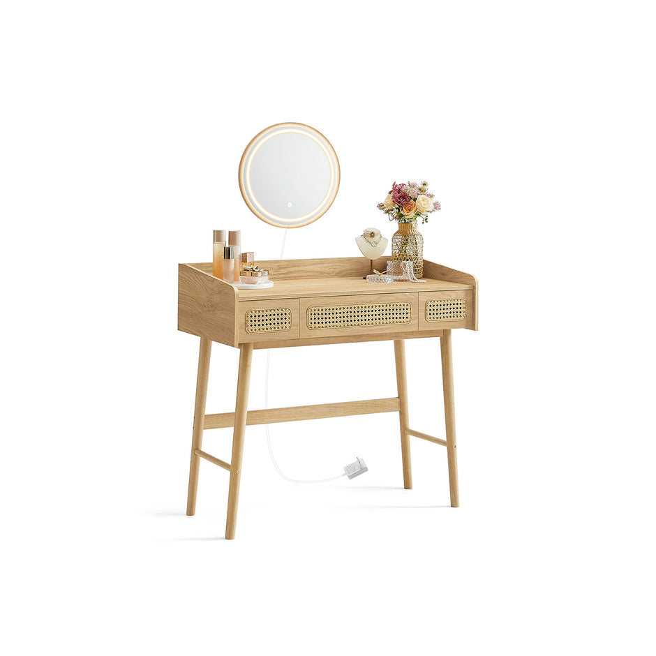 Kaptafel – Make-up Tafel – Met spiegel – Dimbare verlichting – 3 lades – Bohemian ontwerp