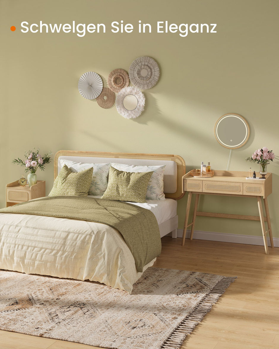 Kaptafel – Make-up Tafel – Met spiegel – Dimbare verlichting – 3 lades – Bohemian ontwerp