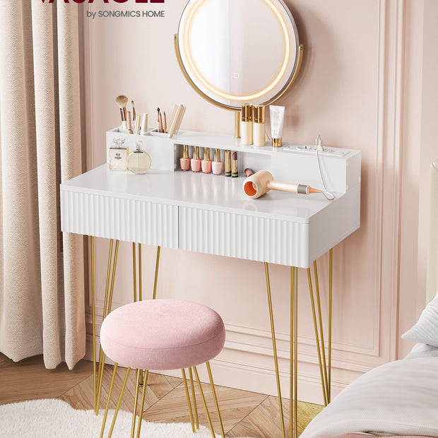 Kaptafel – Make-up Tafel – Wit – Draaibare spiegel met dimbare verlichting – 2 lades – Met 2x USB-aansluiting – 2x Stopcontact