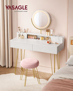 Kaptafel met verlichting en kruk - Mat wit-bleek goud