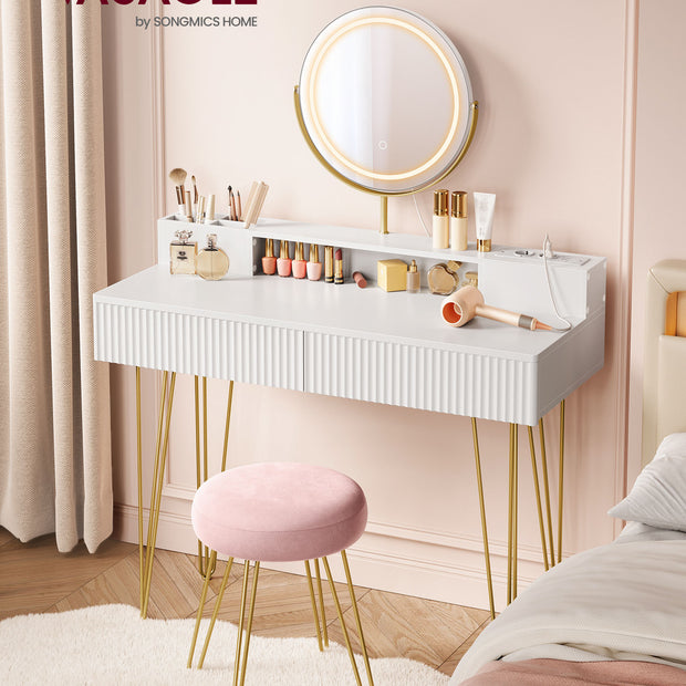 Kaptafel – Make-up Tafel - Draaibare spiegel met dimbare verlichting – 2 lades – 2x USB - 2x Stopcontact