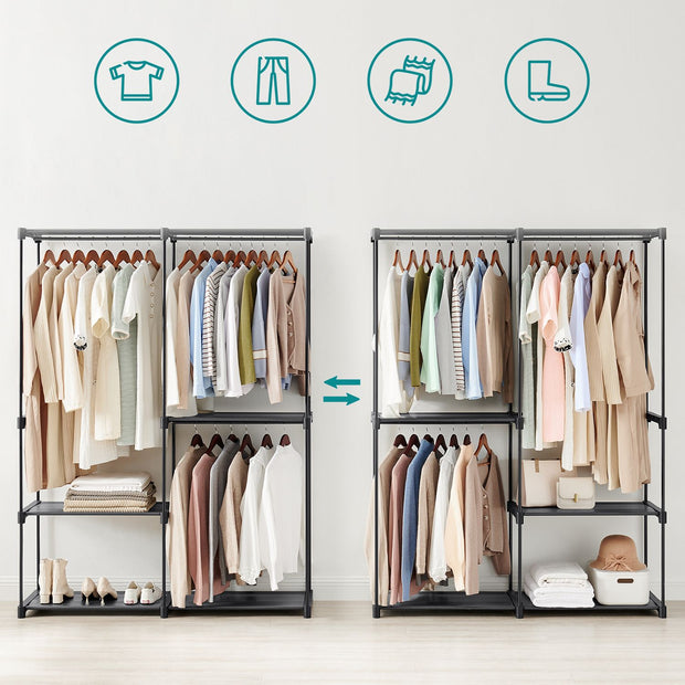 Kledingkast 112 x 43 x 165 cm – Open opbergruimte – Met legplanken – Tot 20 kg hangstang – Eenvoudige montage zonder gereedschap