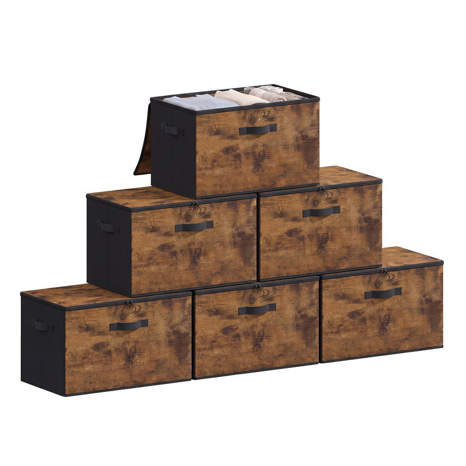 Opbergdozen - Set van 6 - Met Deksel - 40 x 30 cm - Zwart