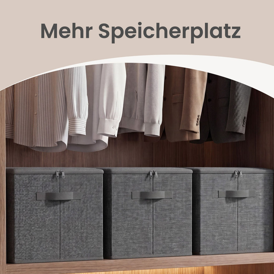 Opbergdozen - Set van 6 - Met Deksel - Linnenlook - Grijs