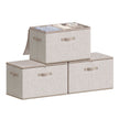 Opbergdozen - Set van 3 - Met Deksel - Linnenlook - Beige