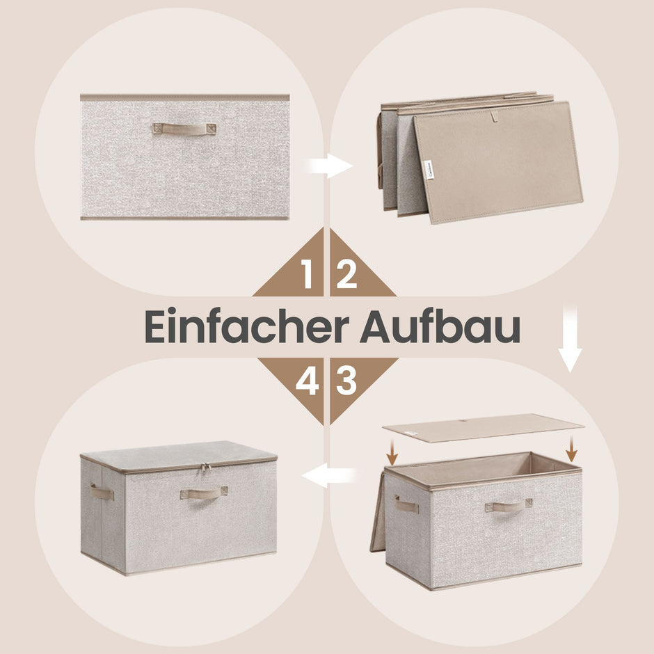 Opbergdozen - Set van 3 - Met Deksel - Linnenlook - Beige