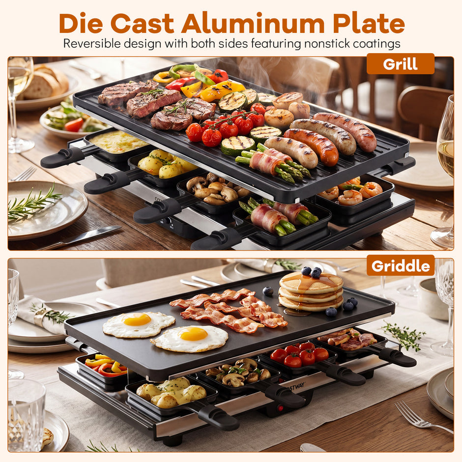Raclette – för åtta personer elektrisk grill med vändbar non stick i 1400W – 2 1
