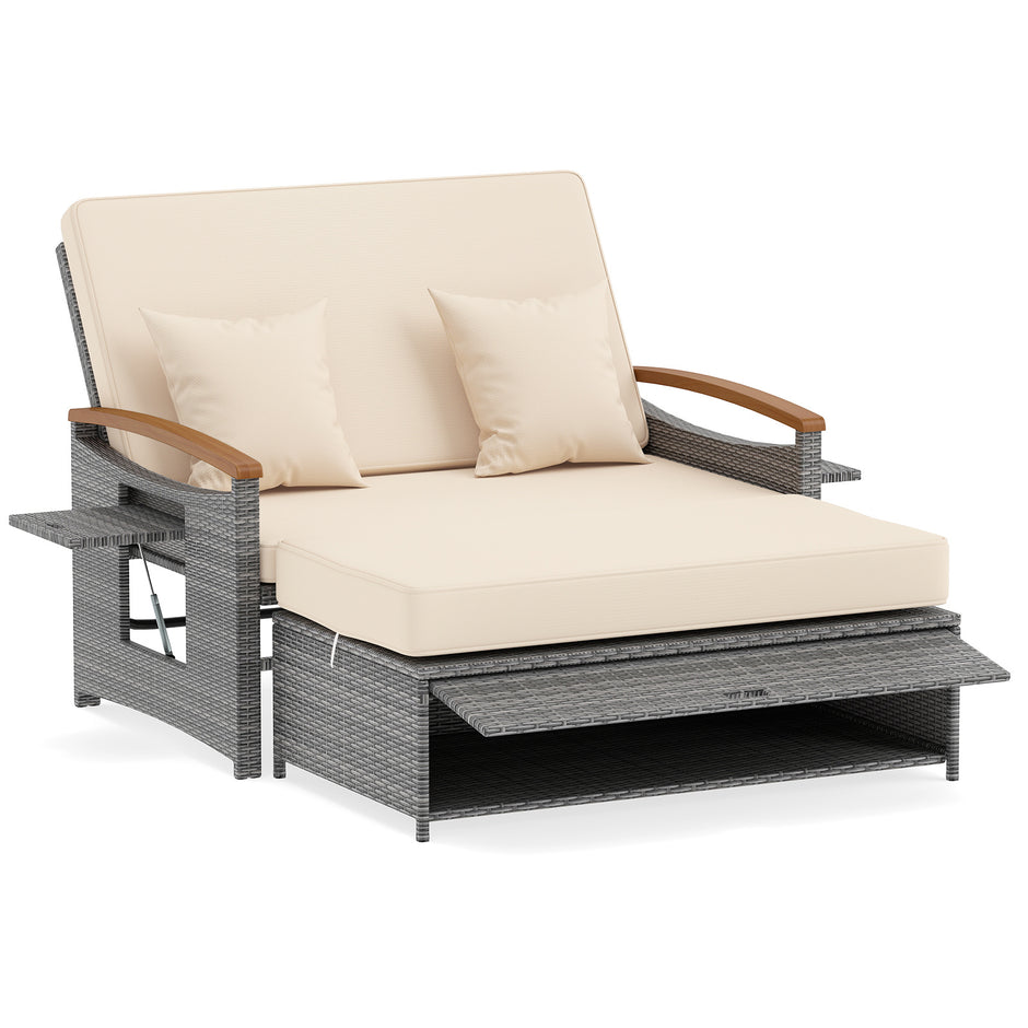 Rattan – trädgårdsbänk för utomhusbruk sits balkmöbler och ottoman med förvaring vägs justerbart ryggstöd – 2 4 – Beige