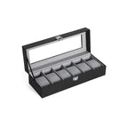 Horlogebox - Horlogekast met glazen deksel - Voor 6 horloges - Zwart