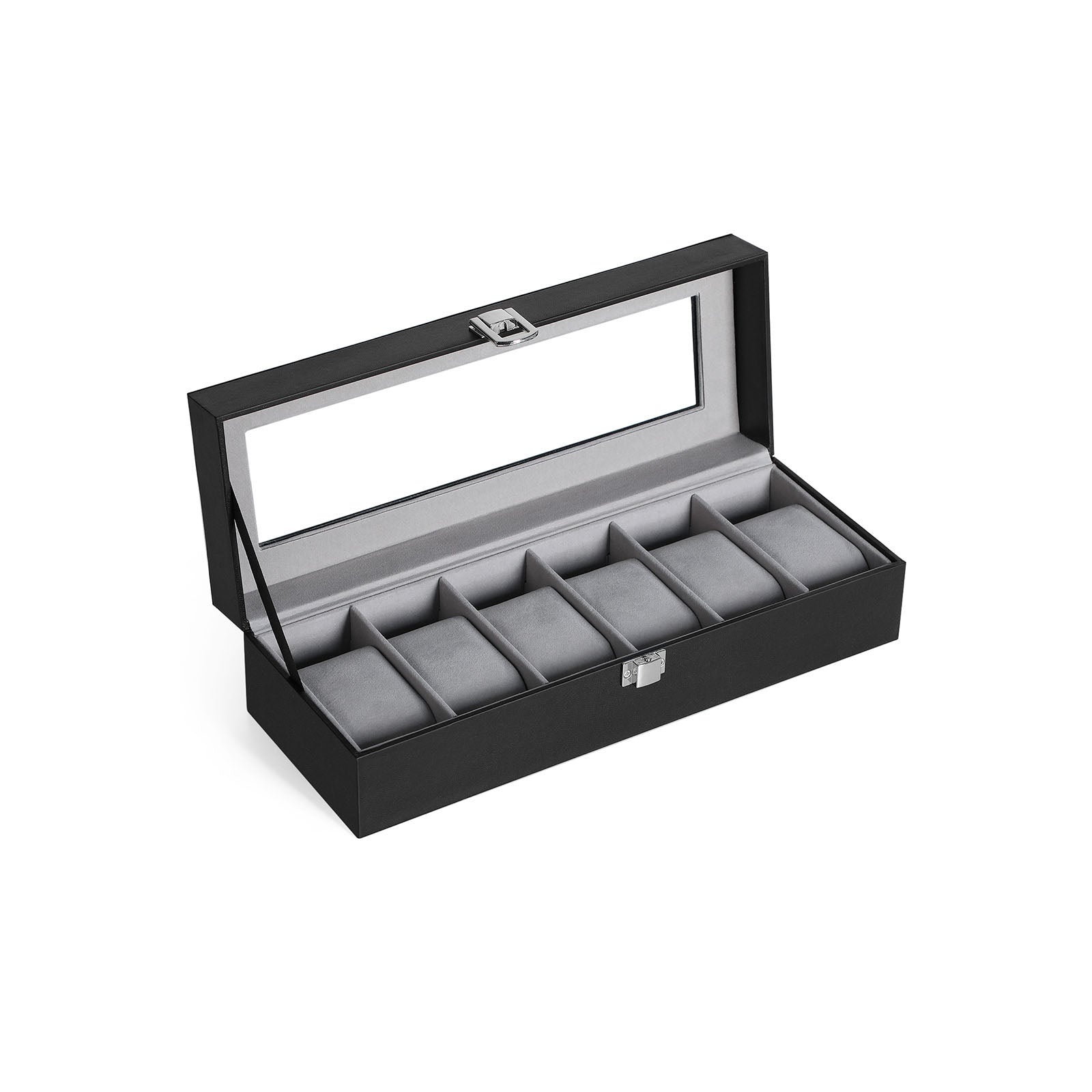 Horlogebox - Horlogekast met glazen deksel - Voor 6 horloges - Zwart