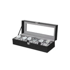 Horlogebox - Horlogekast met glazen deksel - Voor 6 horloges - Zwart