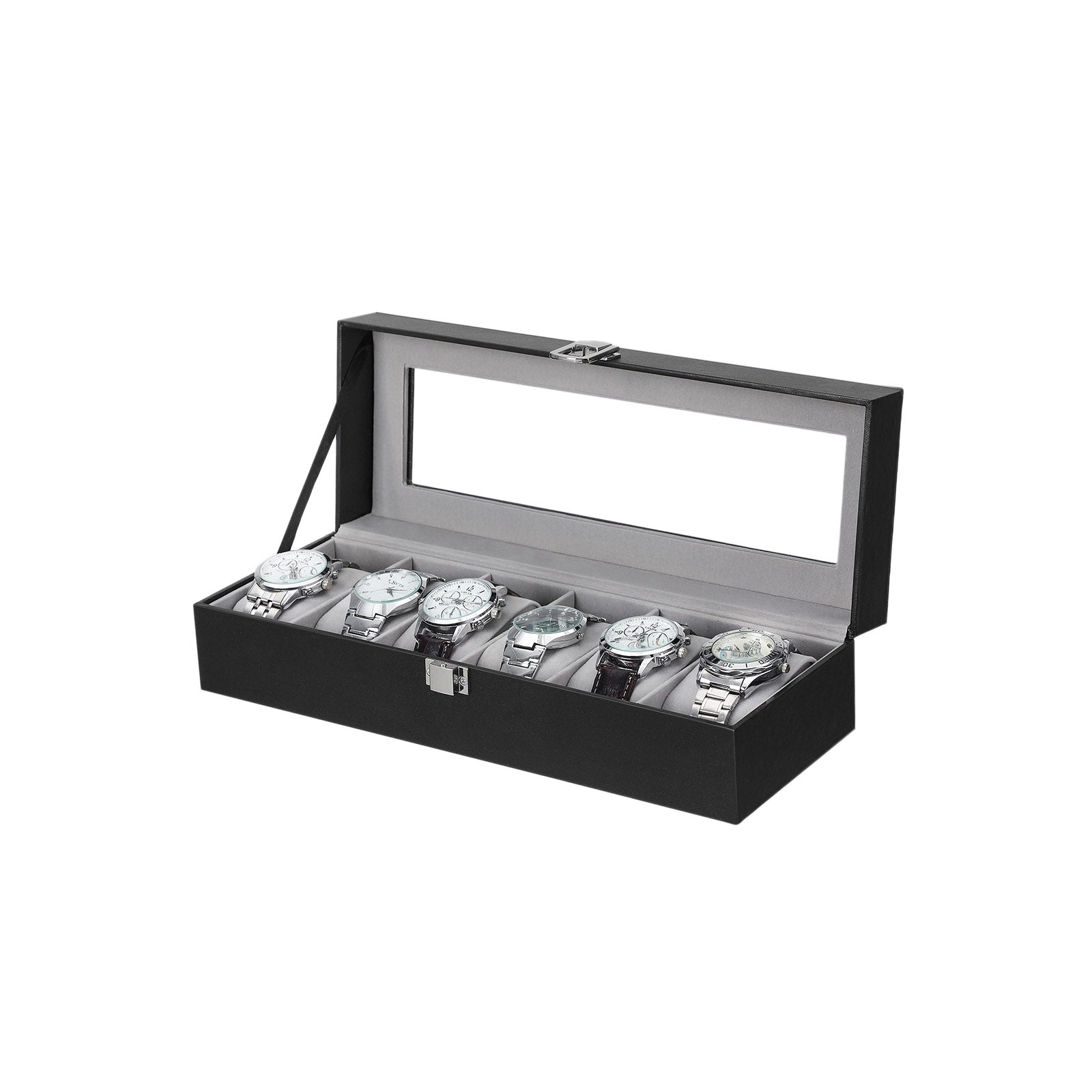 Horlogebox - Horlogekast met glazen deksel - Voor 6 horloges - Zwart