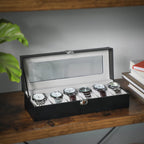 Horlogebox - Horlogekast met glazen deksel - Voor 6 horloges - Zwart