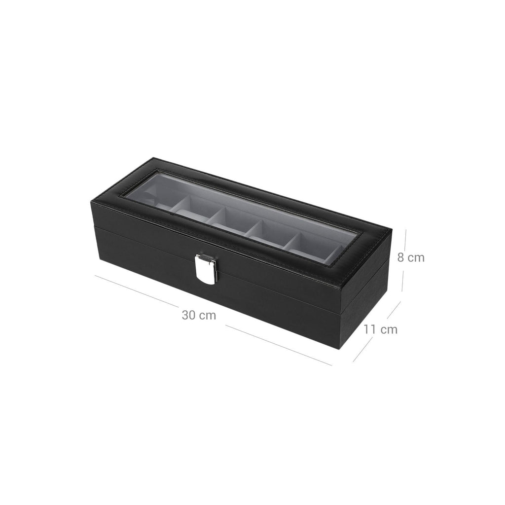 Horlogebox - Horlogekast met glazen deksel - Voor 6 horloges - Zwart