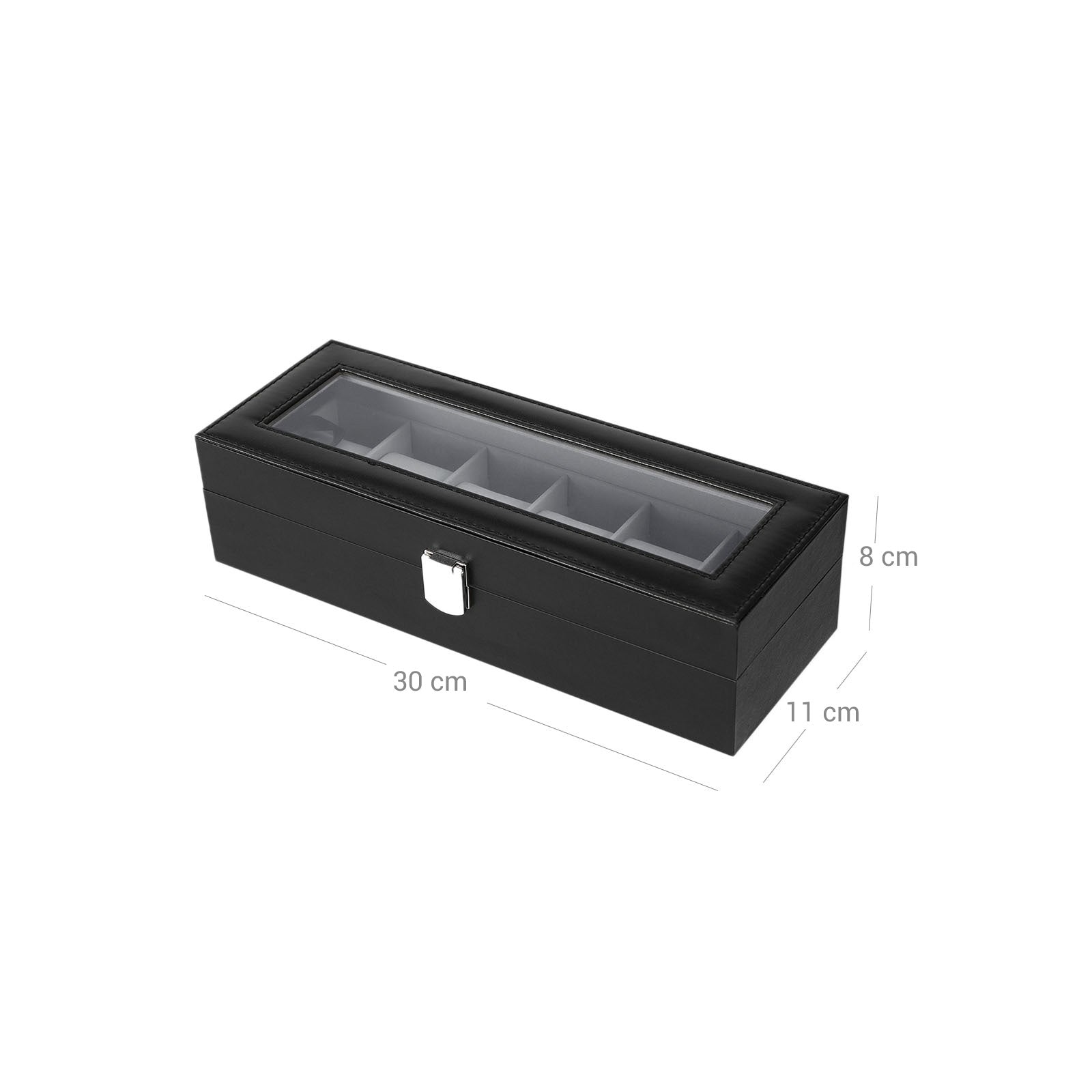 Horlogebox - Horlogekast met glazen deksel - Voor 6 horloges - Zwart