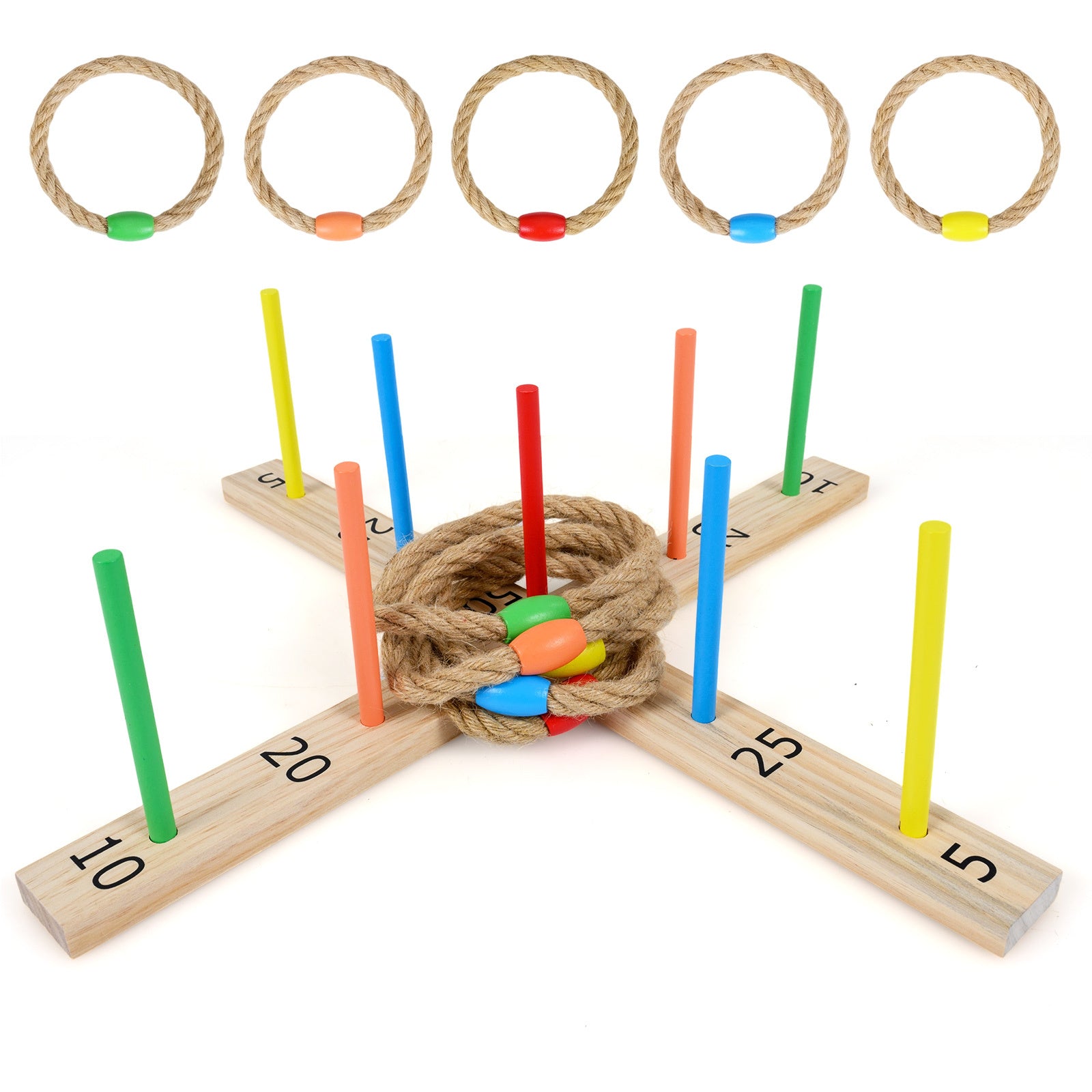 Ringkastspel – i massivträ, utomhus trädgårdsspel med kastringar – 50 x 50 x 14 cm