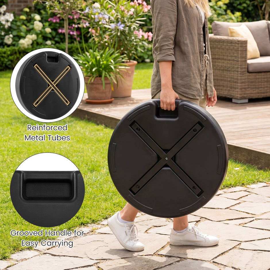 Rund – parasollfot i HDPE med handtag, för skaft 39‑49 mm
