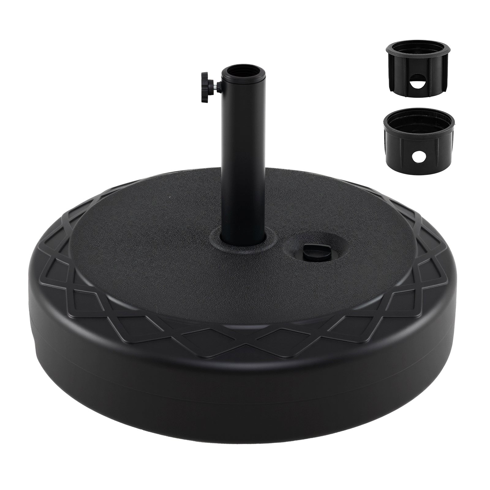 Rund – parasollfot i HDPE med handtag, för skaft 39‑49 mm