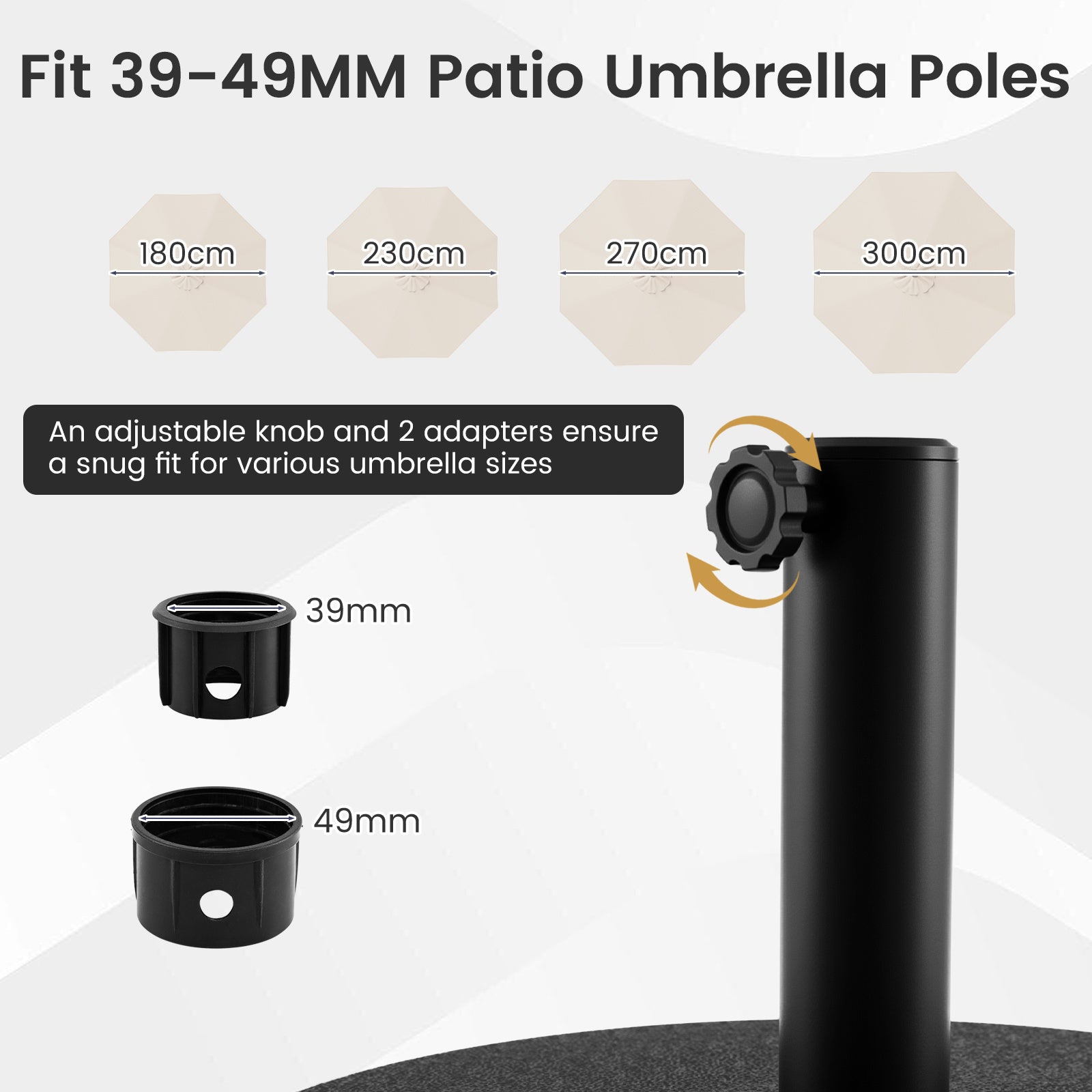 Rund – parasollfot i HDPE med handtag, för skaft 39‑49 mm