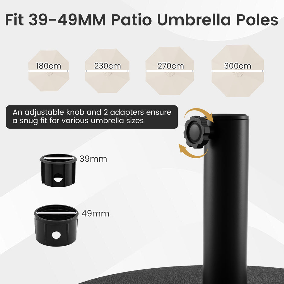 Rund – parasollfot i HDPE med handtag, för skaft 39‑49 mm