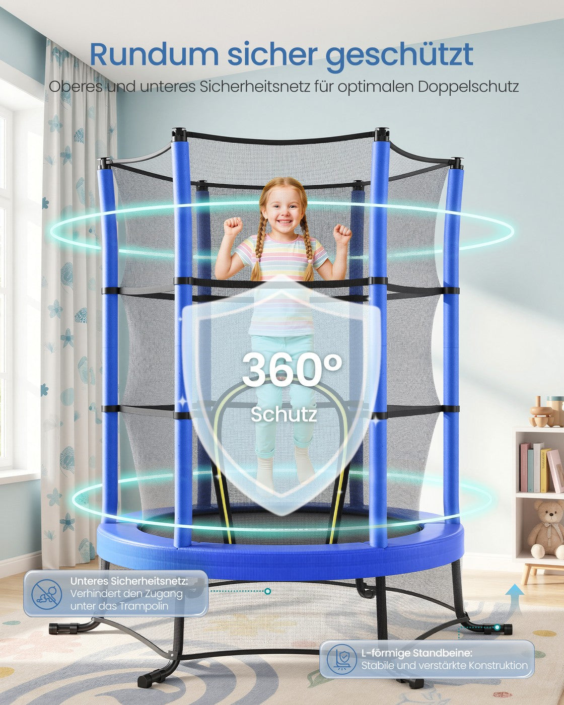 Kindertrampoline - 174 cm - Met Veiligheidsnet - Randbescherming - Blauw