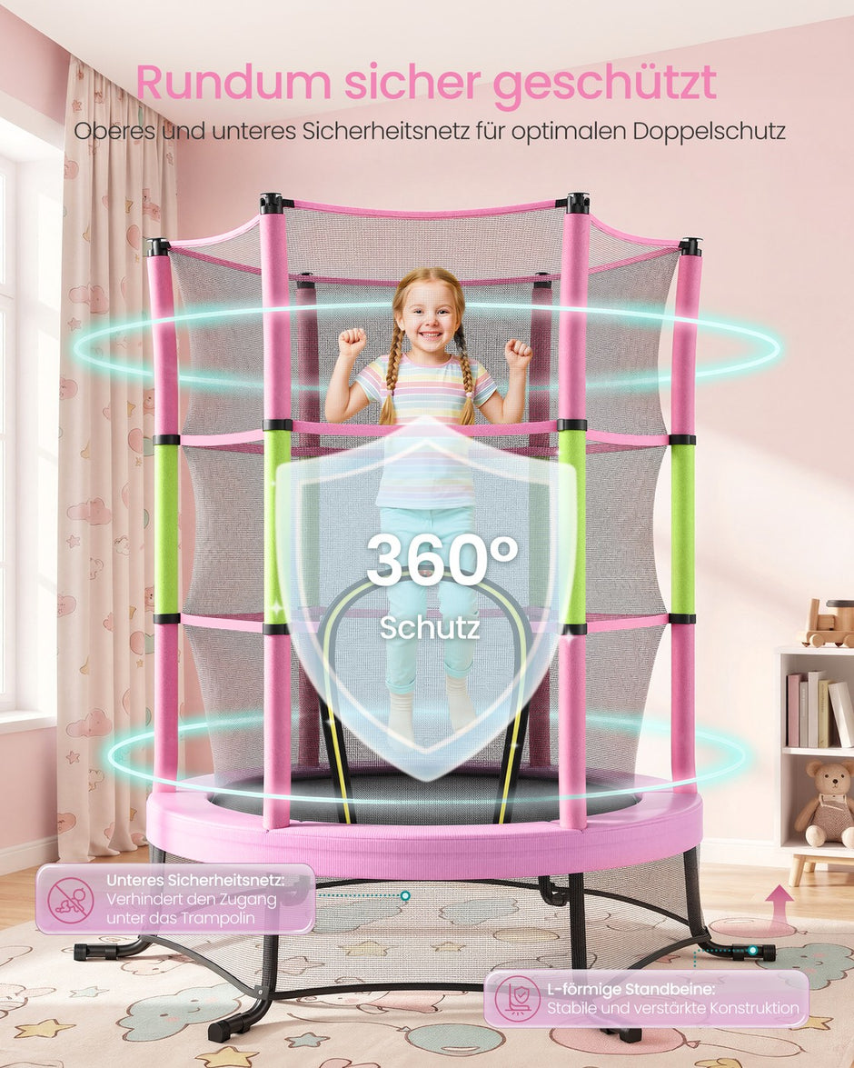 Kindertrampoline - 174 cm - Met Veiligheidsnet - Randbescherming - Roze
