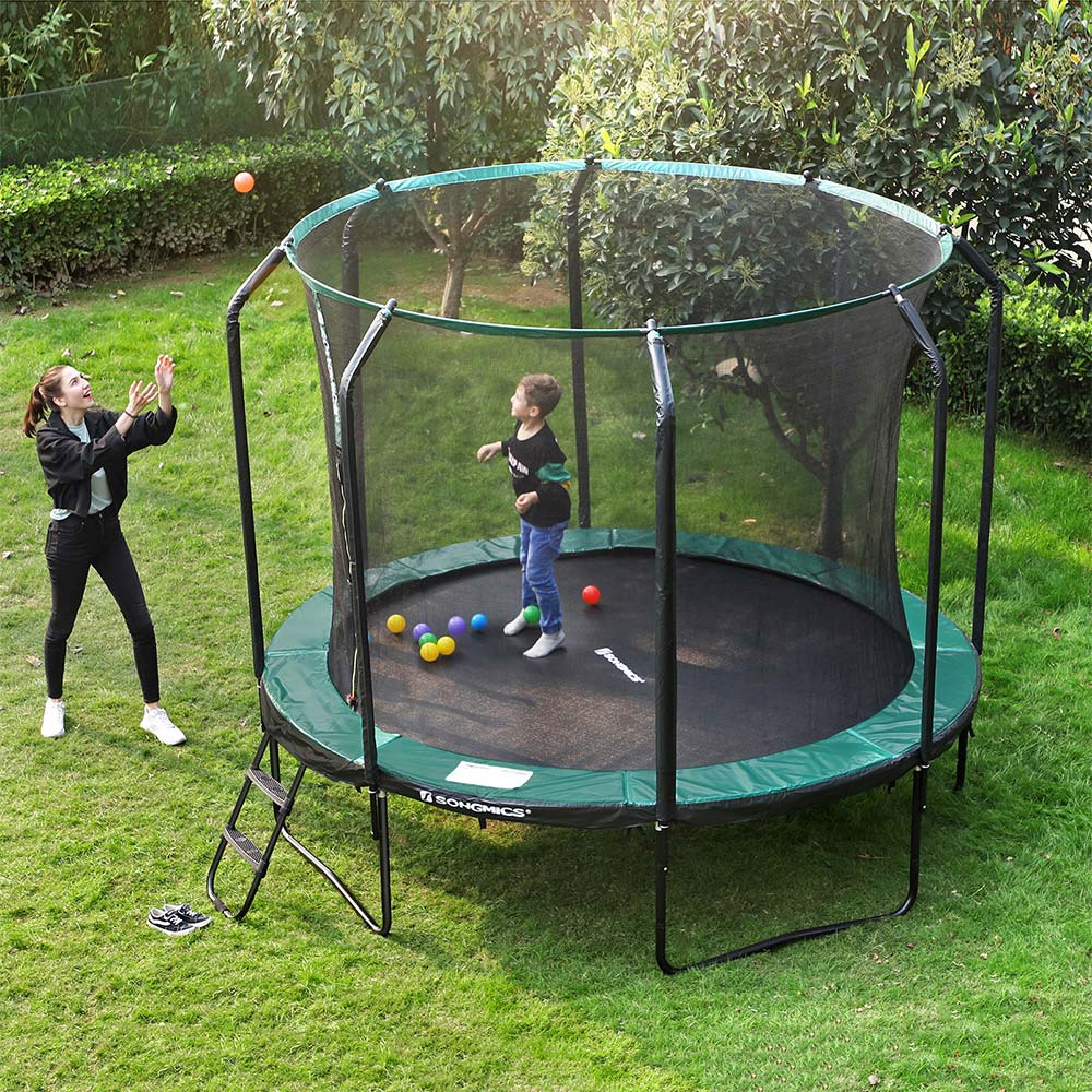 Trampoline – Veiligheidsnet en ladder – Donkergroen zwart