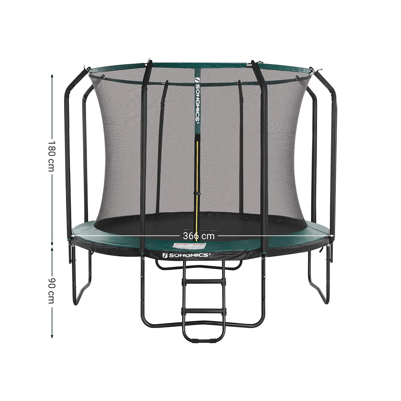 Trampoline – Veiligheidsnet en ladder – Donkergroen zwart
