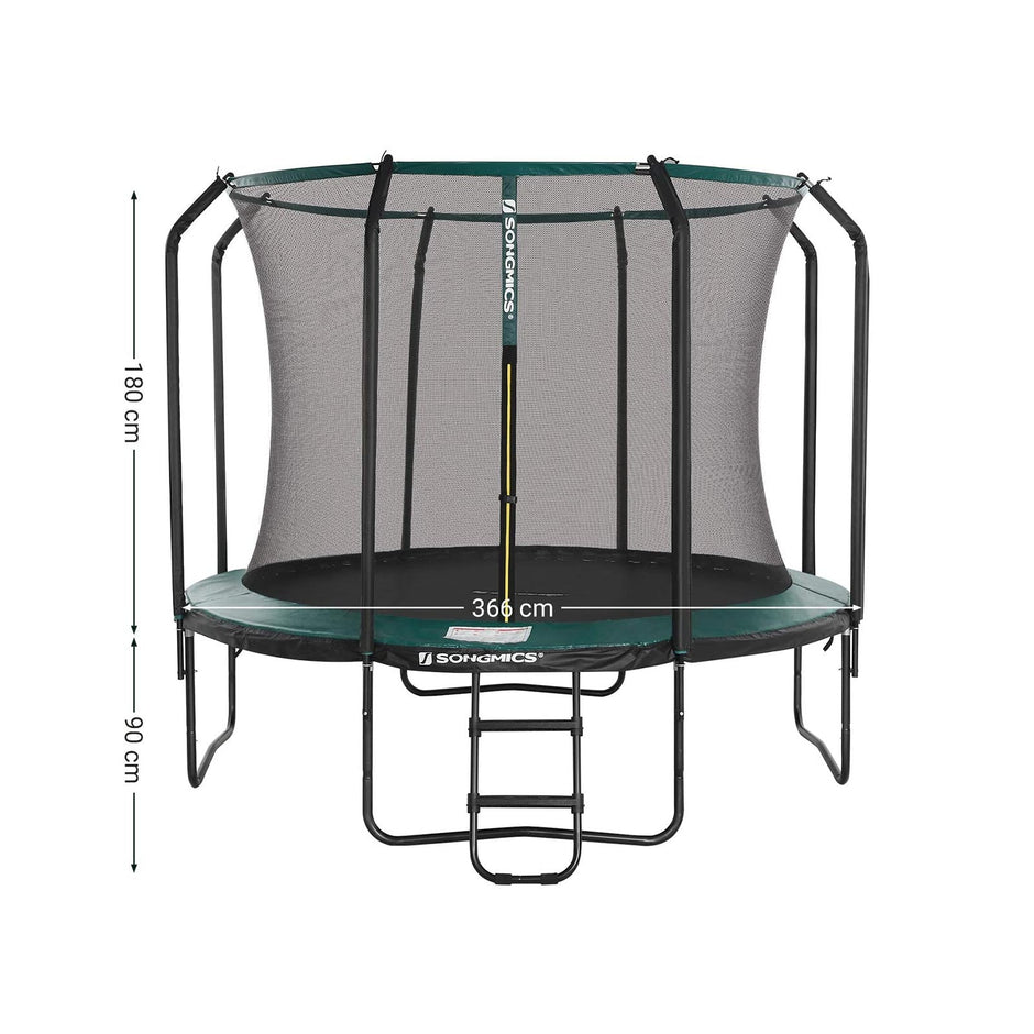 Trampoline – Veiligheidsnet en ladder – Donkergroen zwart