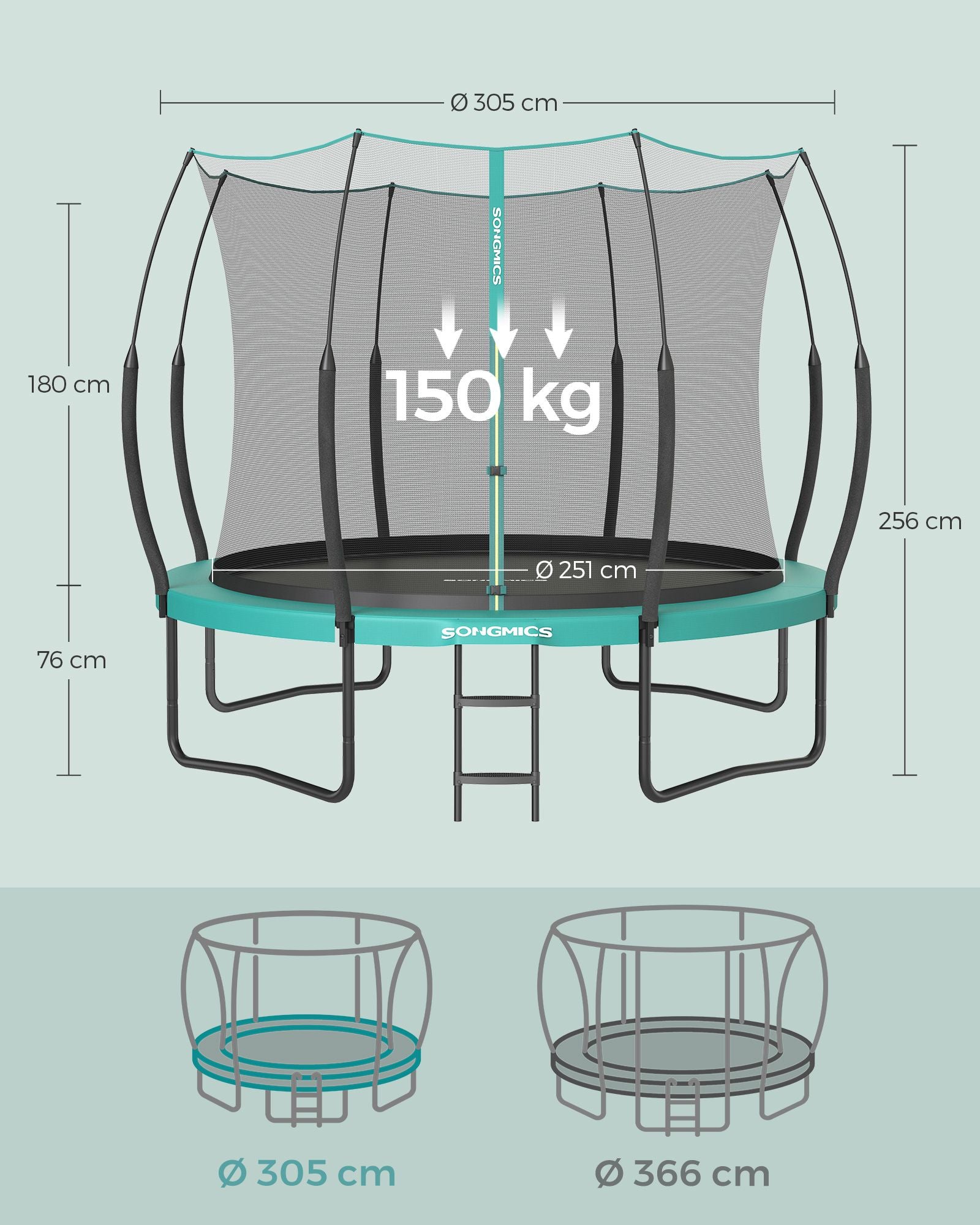 Trampoline veiligheidsnet – met ritssluiting – Ø 305 cm