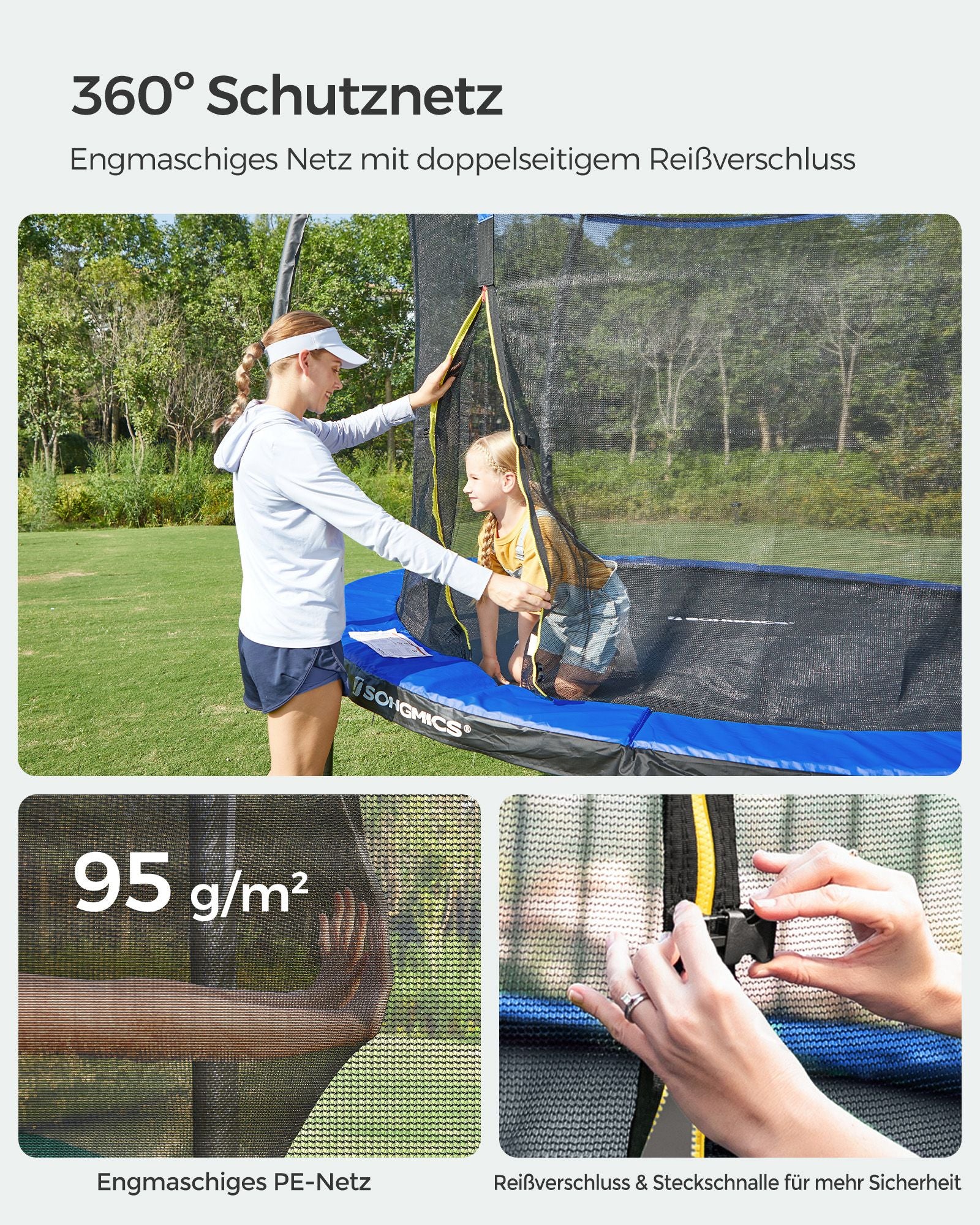 Tuintrampoline – Ø 305 cm – Veiligheidsnet – Zwart-Blauw