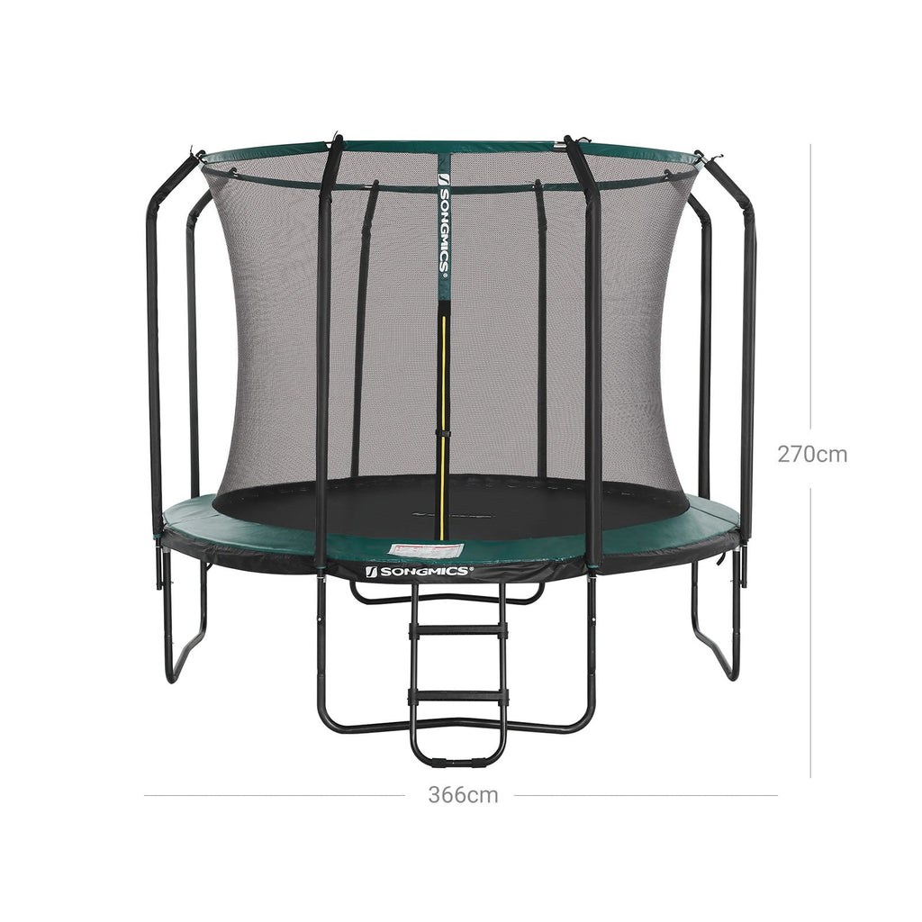 Trampoline - Ø 366 cm - Met binnennet, ladder en veiligheidsnet - Groen