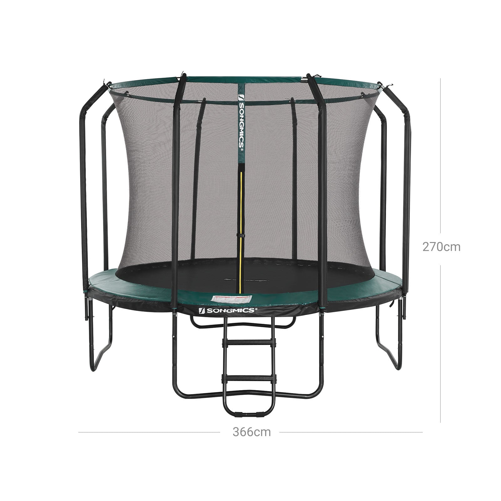 Trampoline - Ø 366 cm - Met binnennet, ladder en veiligheidsnet - Groen