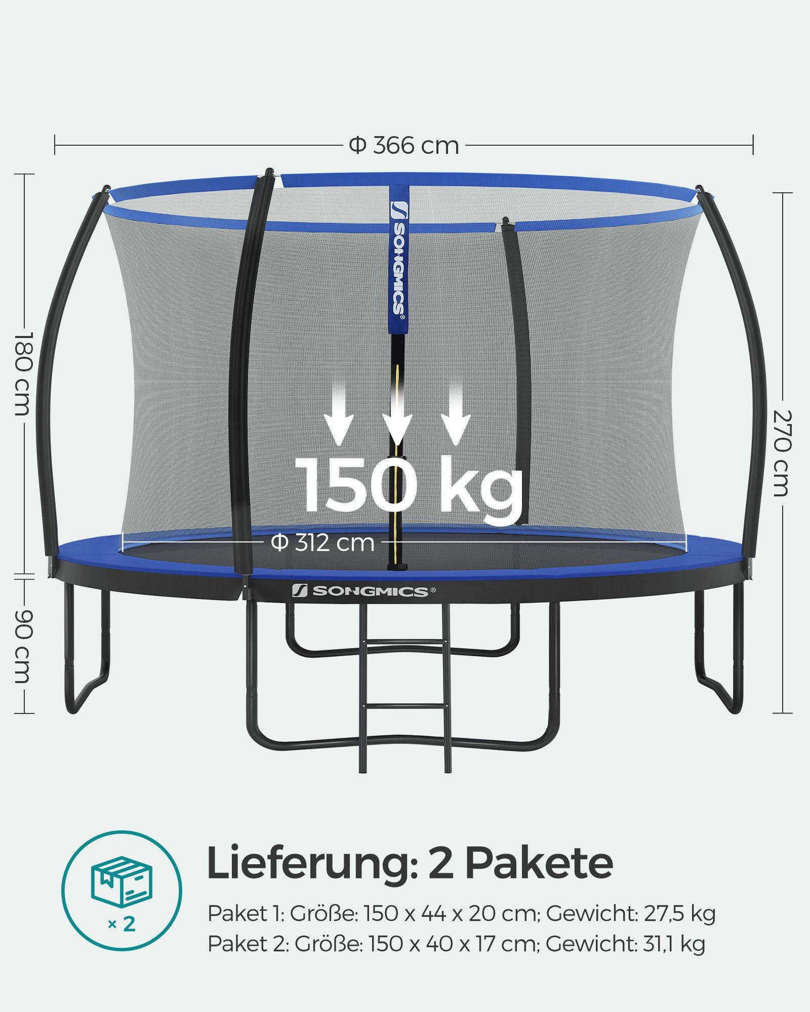 Tuintrampoline – met veiligheidsnet – Ø 366 cm