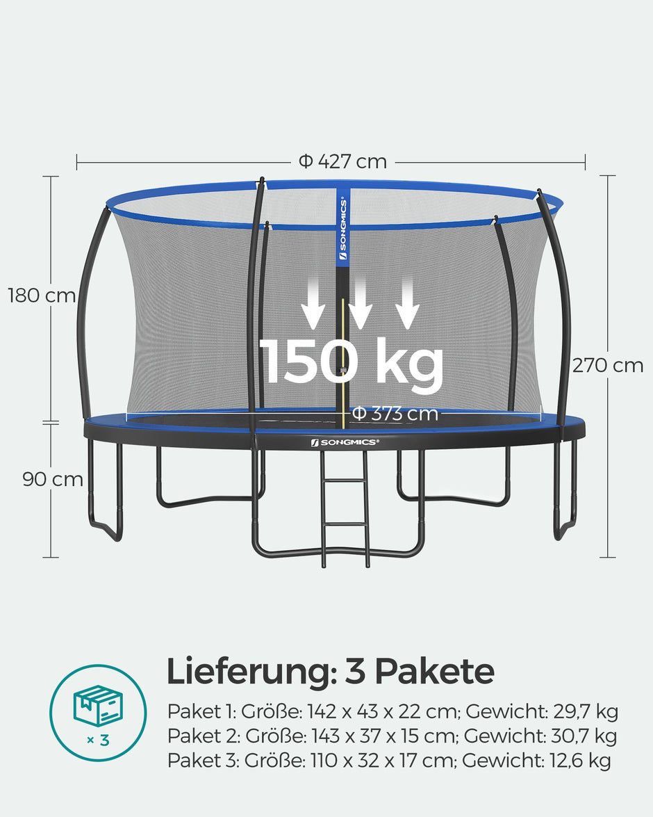 Tuintrampoline - 427 cm - Met Veiligheidsnet - Ladder - Zwart-Blauw