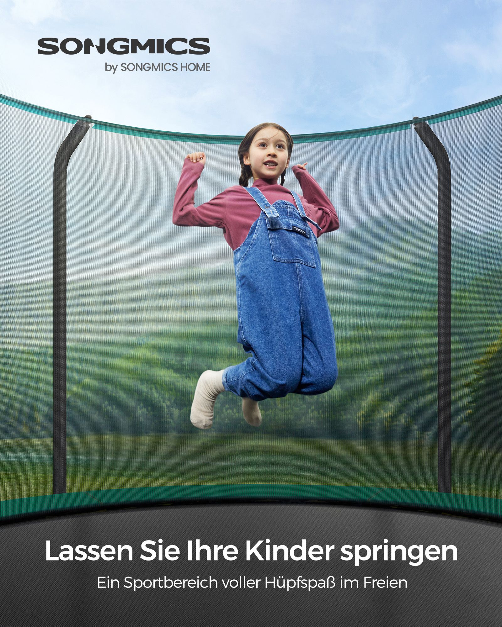 Trampoline – rond met gevoerd frame – zwart-donkergroen