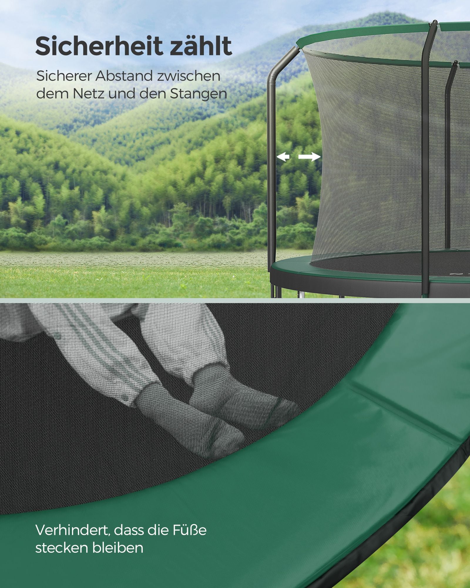 Trampoline – rond met gevoerd frame – zwart-donkergroen
