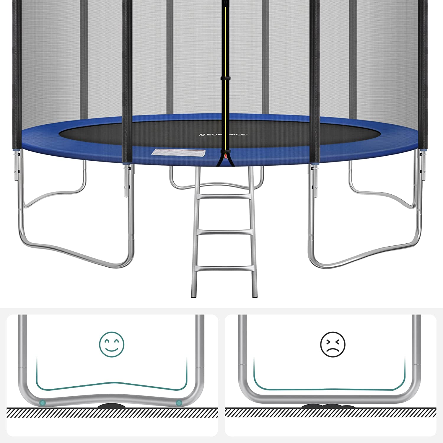 Trampoline – Veiligheidsnet en ladder – Zwart en blauw