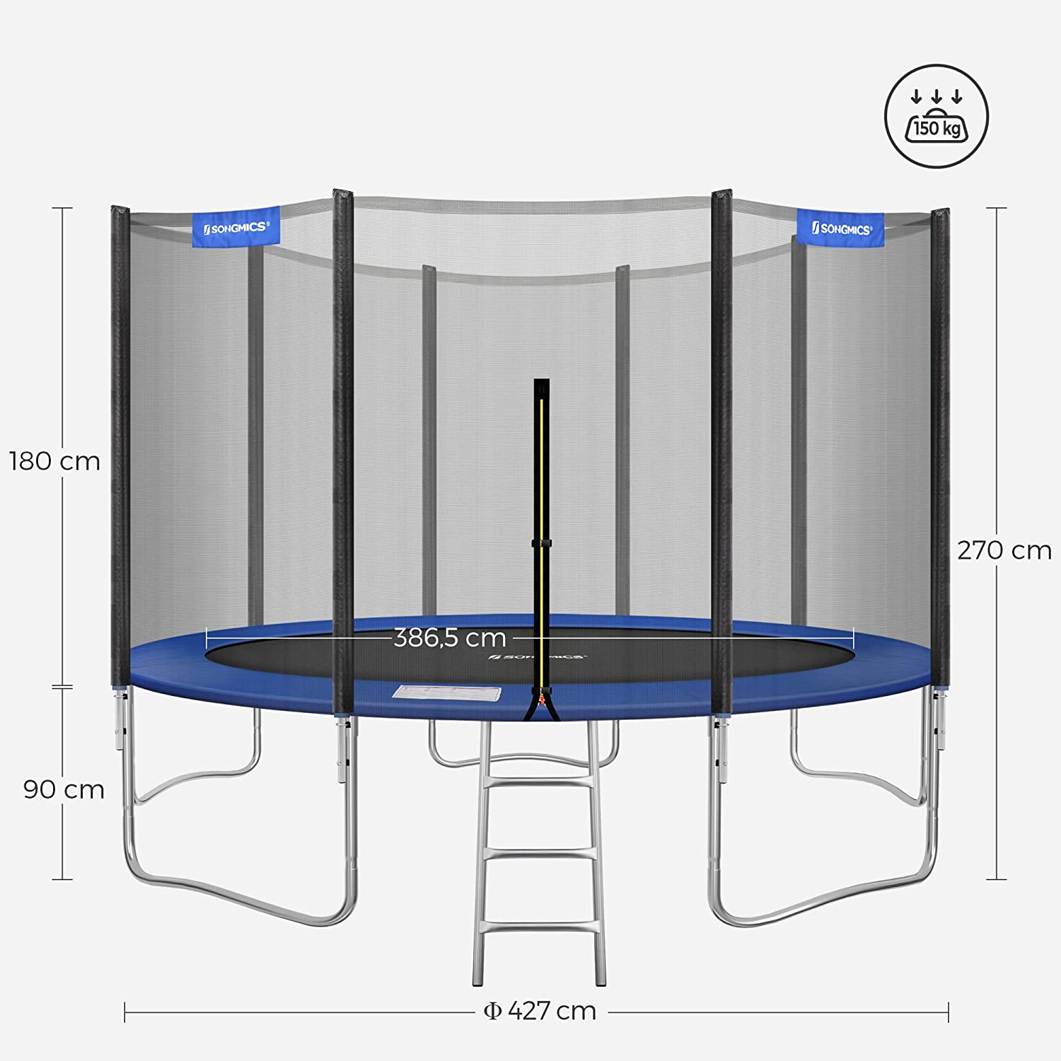 Trampoline – Veiligheidsnet en ladder – Zwart en blauw