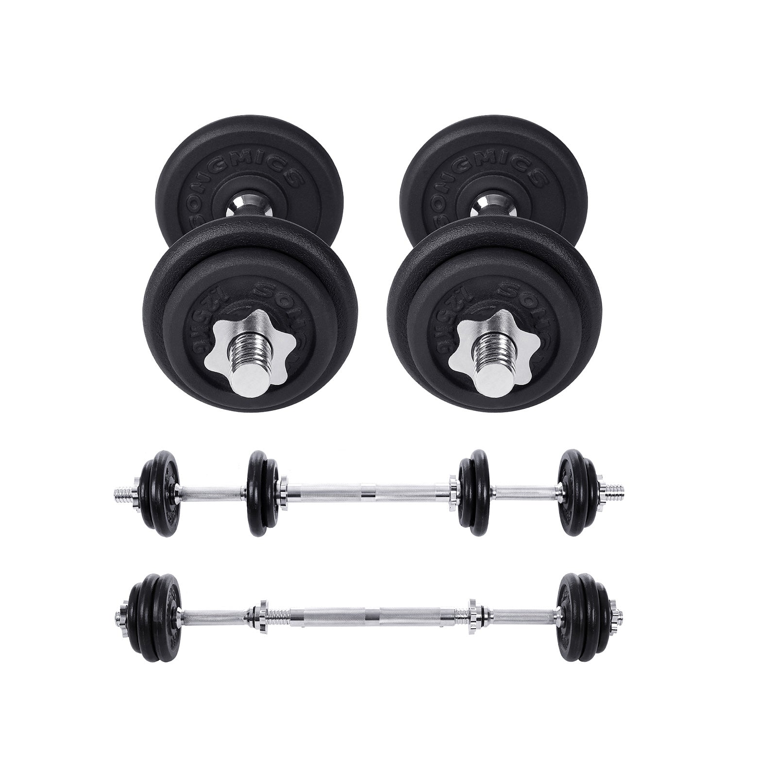 Halterset - Verstelbare dumbbell- en barbellset - Fitness halterset - Met halterstang
