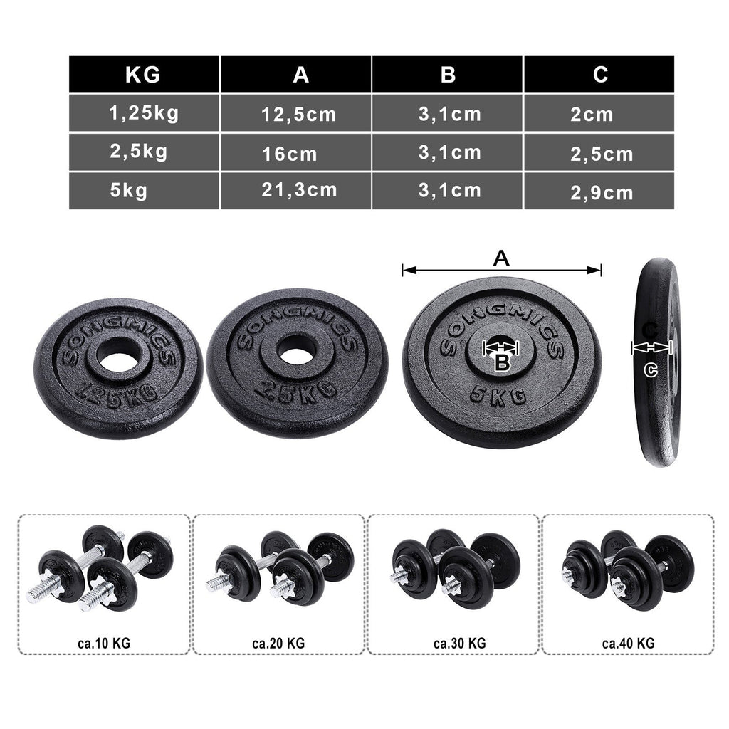 Halters - Gietijzeren dumbbells - Set van 2 - Totaal 40 kg